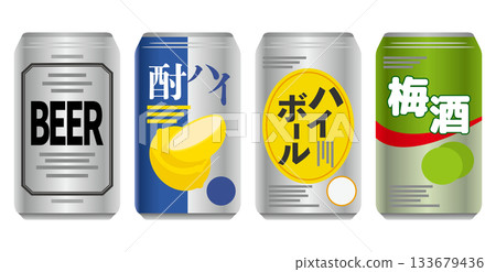 Aluminum canned alcohol image illustration set 133679436