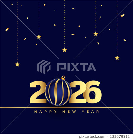 2026 new year bauble background with golden confetti 2026 new year bauble background with golden confetti 133679511