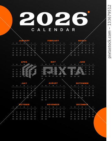 2026 new year calendar dark layout design 2026 new year calendar dark layout design 133679512