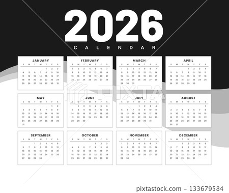 black white 2026 yearly calendar template black white 2026 yearly calendar template 133679584