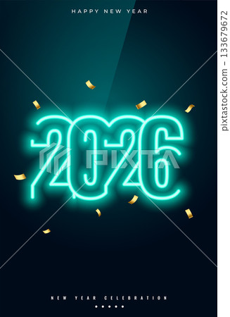 glowing 2026 new year poster with golden confetti glowing 2026 new year poster with golden confetti 133679672