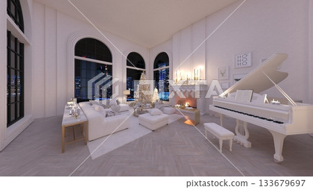 Living room with night view Living room with night view 133679697
