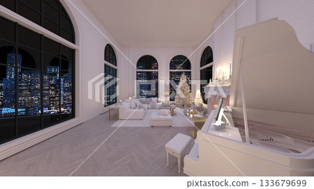 Living room with night view Living room with night view 133679699