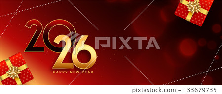 happy new year 2026 invitation banner with giftbox happy new year 2026 invitation banner with giftbox 133679735