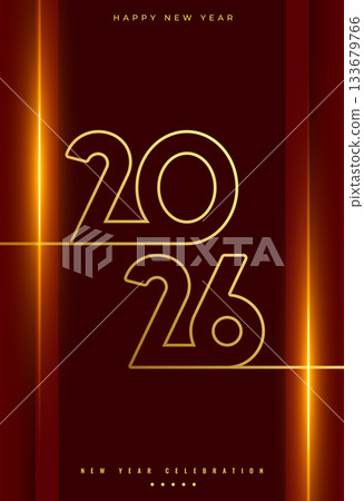 lineart 2026 golden text new year festive poster 133679766