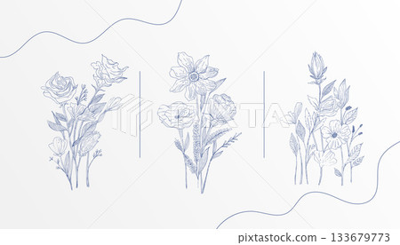 line style sketch of beautiful flower wallpaper in collection 133679773