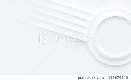 neumorphic circle shape on white wallpaper with empty space 133679840