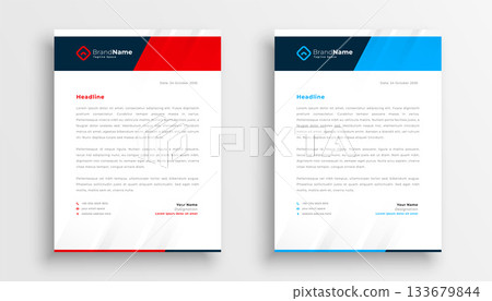 pack of two business letterhead template in blue and red color 133679844