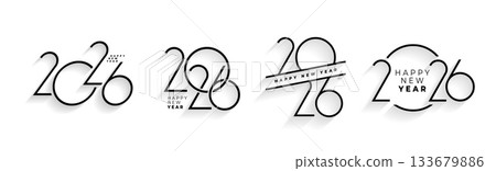 set of happy new year 2026 lettering on white background 133679886