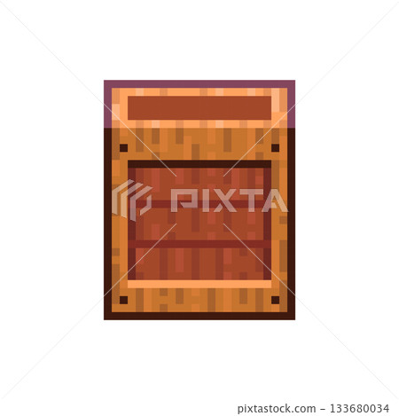 Pixel Art Boarded Crate Icon. Retro 8bit Wooden Game Box Sprite for Storage, Loot and Platformer Levels. Pixel Art Boarded Crate Icon. Retro 8bit Wooden Game Box Sprite for Storage, Loot and Platformer Levels. 133680034