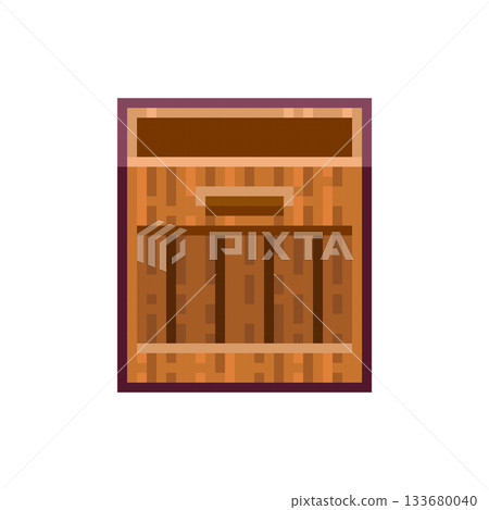 Pixel Art Open Crate Icon. Retro 8bit Wooden Storage Box Sprite for Inventory, Cargo and Level Decoration. Pixel Art Open Crate Icon. Retro 8bit Wooden Storage Box Sprite for Inventory, Cargo and Level Decoration. 133680040