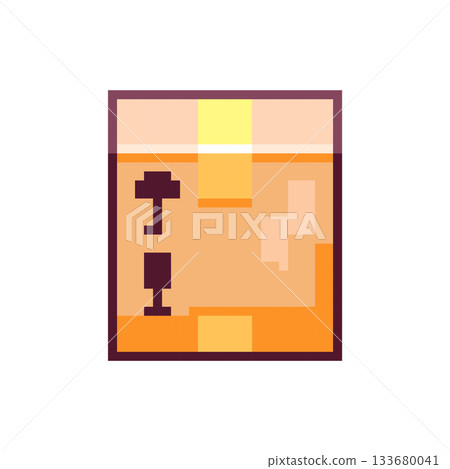 Pixel Art Shipping Parcel Icon. Retro 8bit Cardboard Box Sprite with Tape and Fragile Symbols for Delivery Game UI. Pixel Art Shipping Parcel Icon. Retro 8bit Cardboard Box Sprite with Tape and Fragile Symbols for Delivery Game UI. 133680041