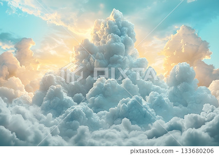 Soft White Clouds Illuminated by Golden Light in a Tranquil Sky at Sunrise 133680206