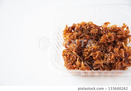 Packed dried baby sardines with Japanese pepper 133680262