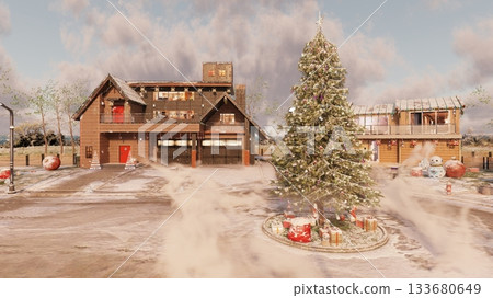 街道兩旁裝飾著聖誕樹 133680649