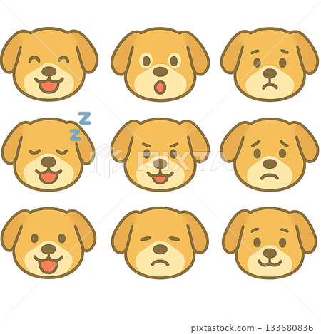 具有各種表情的狗的插圖集 133680836