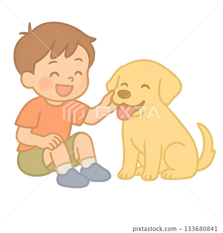 Illustration of a boy playing with a puppy 133680841