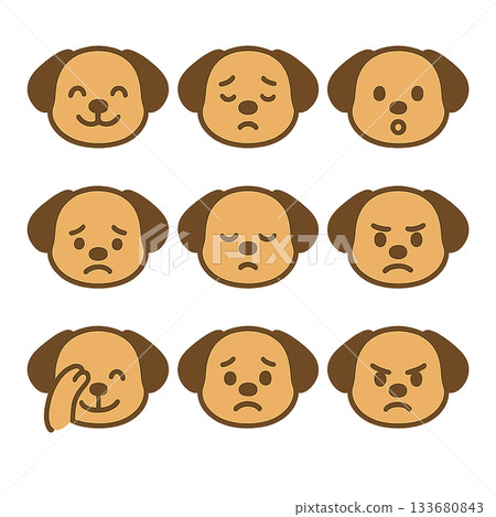 Illustration set of dog faces with various expressions Illustration set of dog faces with various expressions 133680843