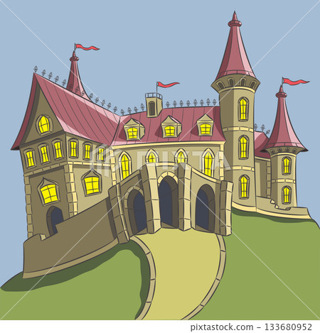 Color illustration of fantasy castle building 133680952