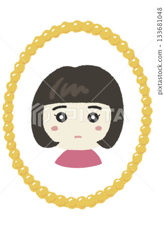 金色邊框內的女孩插圖，可用作頭像或圖標。 133681048