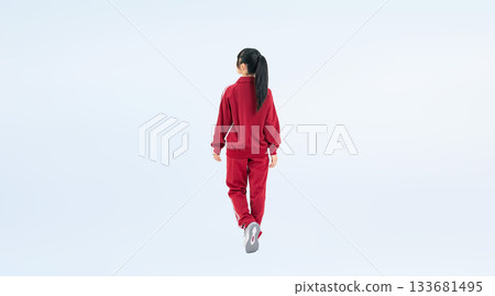 Full-body photo of a female student wearing a walking gym jersey 133681495