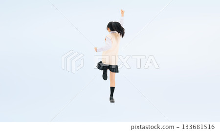 A full-body photo of a female student in a uniform jumping energetically A full-body photo of a female student in a uniform jumping energetically 133681516