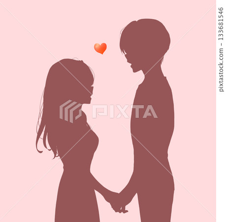 男女面對面,相愛,牽手,剪影 男女面對面,相愛,牽手,剪影 133681546