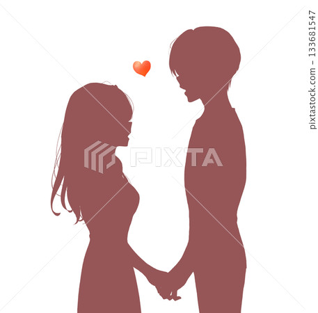 男女面對面,相愛,牽手,剪影 男女面對面,相愛,牽手,剪影 133681547