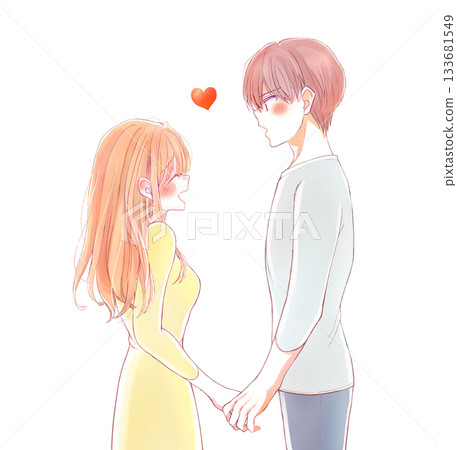 Men and women facing each other, love, serious, smile, holding hands Men and women facing each other, love, serious, smile, holding hands 133681549