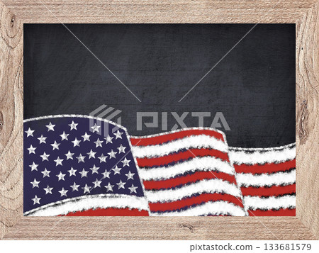 Flag of the United States on a chalkboard background with Space for text. 133681579