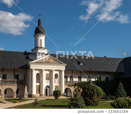 Neamt Monastery Courtyard and Neoclassical Church Facade Neamt Monastery Courtyard and Neoclassical Church Facade 133681584