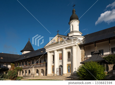 Neamt Monastery Courtyard and Neoclassical Church Facade 133681594