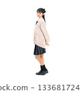 Female students in uniforms - Full-body photo PNG with transparent background, precisely cut out by hand 133681724