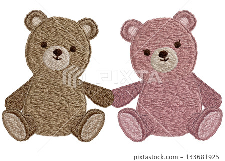 [Friendly Teddy Bears] Hand-embroidered illustration material 133681925