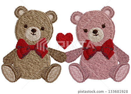 [Friendly Teddy Bears] Hand-embroidered illustration material 133681928