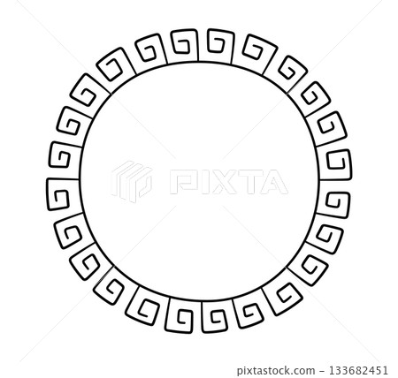 Greek doodle circle frame. Hand drawn roman round frame. Greek or Roman ancient motif border design. Ancient ornament circle element. Vector illustration isolated on white background Greek doodle circle frame. Hand drawn roman round frame. Greek or Roman ancient motif border design. Ancient ornament circle element. Vector illustration isolated on white background 133682451