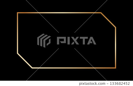 Thin golden frame in art deco style. Geometric gold border. Linear shining rectangle shape. Brass glowing shiny boarder element pack for photocard. Vector illustration isolated on black background Thin golden frame in art deco style. Geometric gold border. Linear shining rectangle shape. Brass glowing shiny boarder element pack for photocard. Vector illustration isolated on black background 133682452