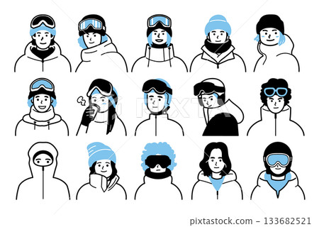 The faces of people enjoying winter sports 133682521