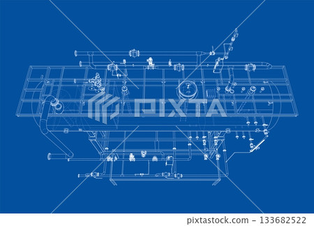 Detailed Industrial Blueprint. Vector 133682522