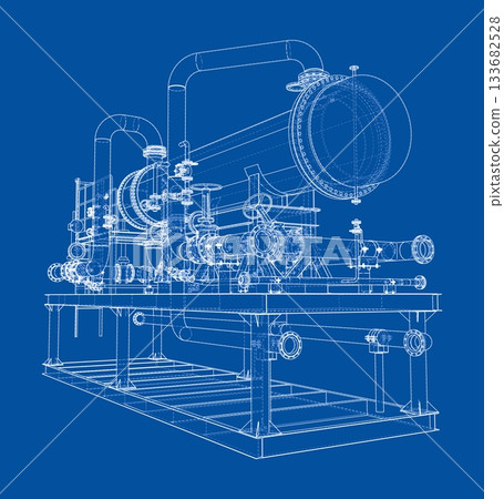 Industrial Machinery Blueprint. Vector Industrial Machinery Blueprint. Vector 133682528