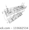 Detailed Wireframe of a Submarine. Vector 133682534
