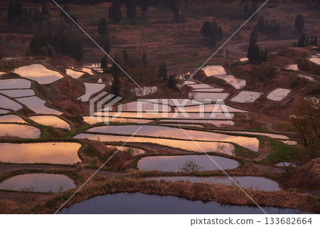 Rice terraces reflected in the water Rice terraces reflected in the water 133682664
