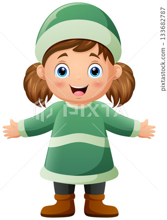 Cute little girl cartoon wearing winter clothes Cute little girl cartoon wearing winter clothes 133682787