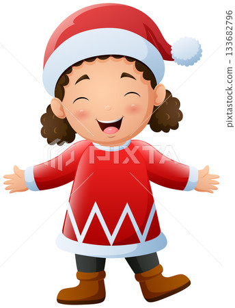 Cute little girl cartoon wearing winter clothes Cute little girl cartoon wearing winter clothes 133682796