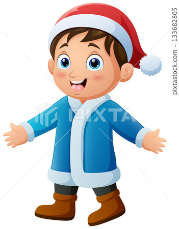 Cartoon little boy in winter clothes Cartoon little boy in winter clothes 133682805
