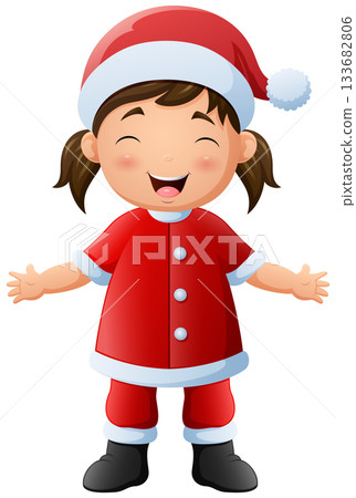 Happy girl in red santa claus costume 133682806