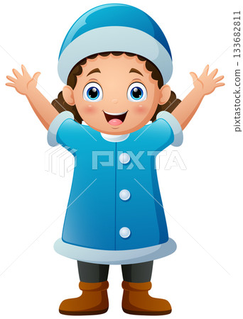 Cartoon little girl in winter clothes 133682811