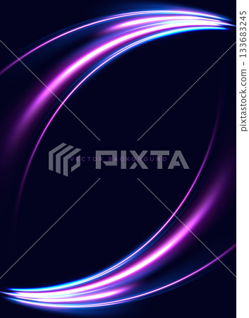 Abstract neon blue and purple ligh curve glowing on dark background. Poster for product design concept. Abstract neon blue and purple ligh curve glowing on dark background. Poster for product design concept. 133683245