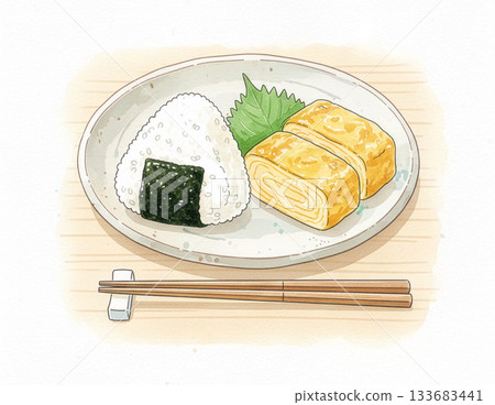 Rice ball and tamagoyaki illustration Rice ball and tamagoyaki illustration 133683441