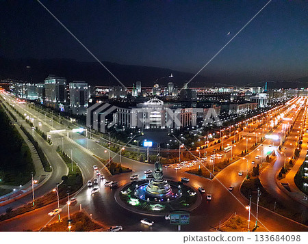Ashgabat, Turkmenistan - Circa October  2021: Night view of the new boulevards 133684098